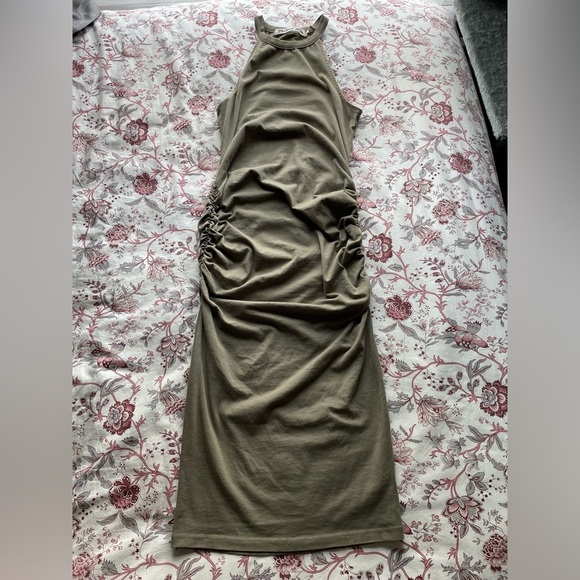 Michael Stars Racerback Sleeveless Ribbed Midi Dress Khaki Green Tan Neutral - Picture 4 of 10